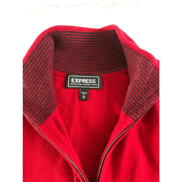 Express Merino Wool Quarter Zip Mock Neck Sweater Red Men's XL - Picture 2 of 2